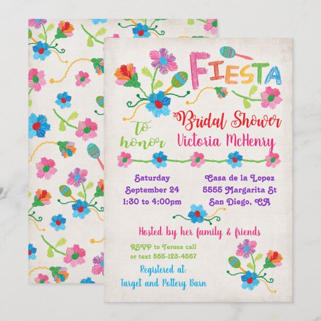 Broderie Mexicaine Fiesta Bridal Shower Invitation (Devant / Derrière)