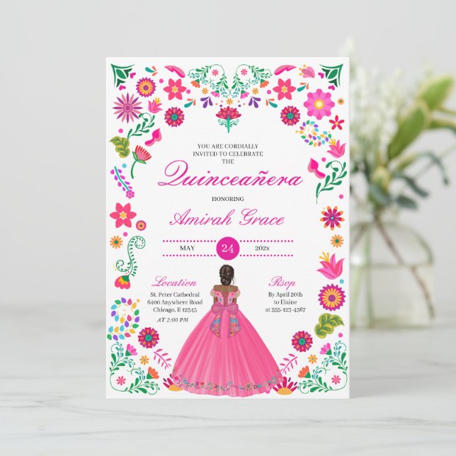 Broderie Otomi Princesse Quinceañera Invitation (Debout devant)