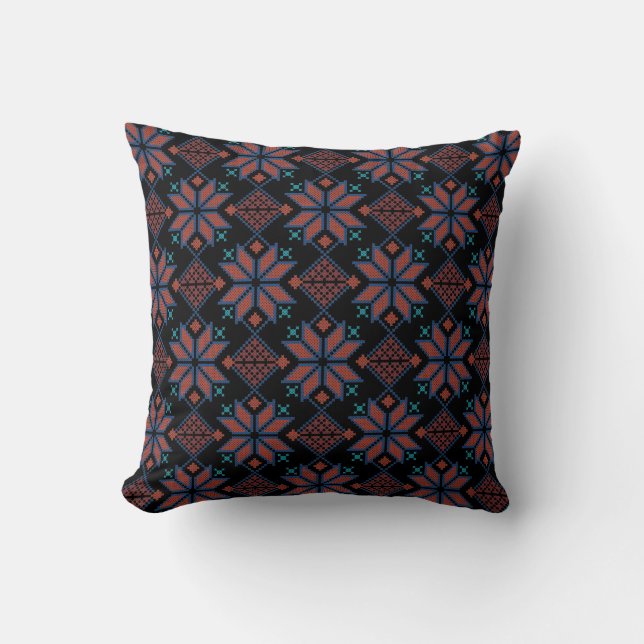Broderie palestinienne Design 4 Coussin noir (Recto)