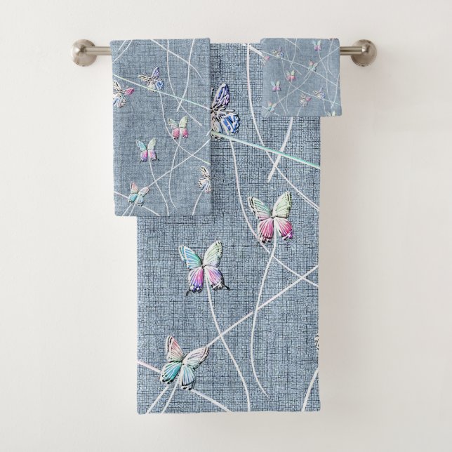 Broderie Texture Aquarelle Papillons sur Bleu (En situation)