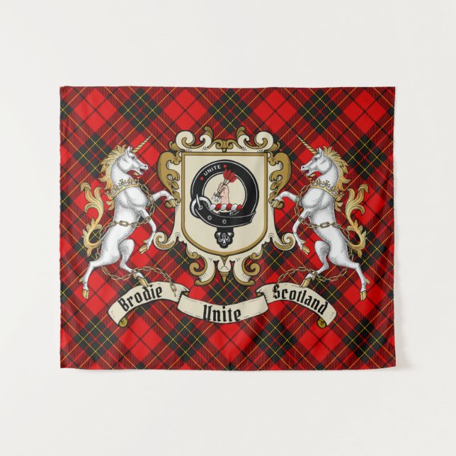 Brodie Clan Abzeichen & Unicorns w/Tartan Wandteppich (Vorderseite (Horizontal))