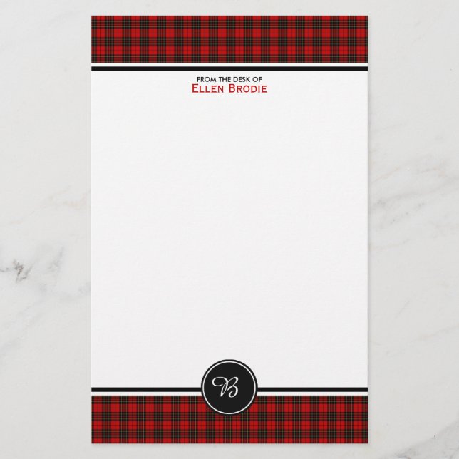 Brodie Family Tartan Red and Black Kariert Monogra Briefpapier (Vorderseite)