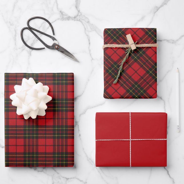Brodie Red Modern Original Scottish Tartan Geschenkpapier Set (Vorderseite)