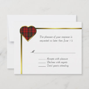 Brodie Tartan Kariert Heart Wedding RSVP Card Karte