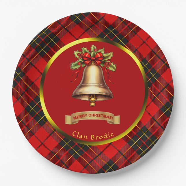 Brodie Tartan Personalisiert Weihnachten Pappteller (Vorderseite)