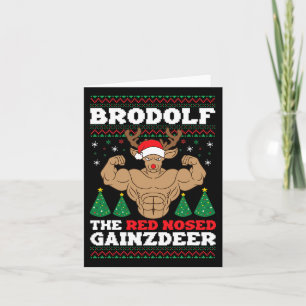 Brodolf Funny Christmas Buff Reindeer Gym Bodybuil Karte