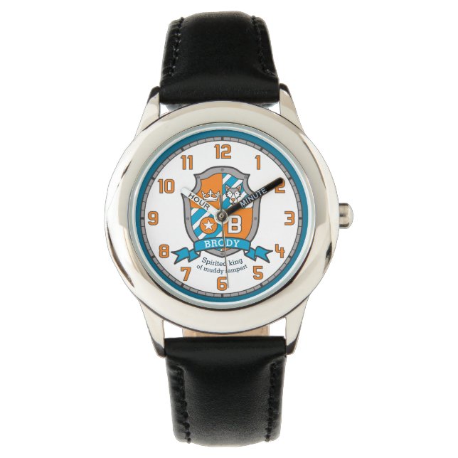 Brody Letter B Name bedeutet Wappen wolf orange Armbanduhr (Vorderseite)