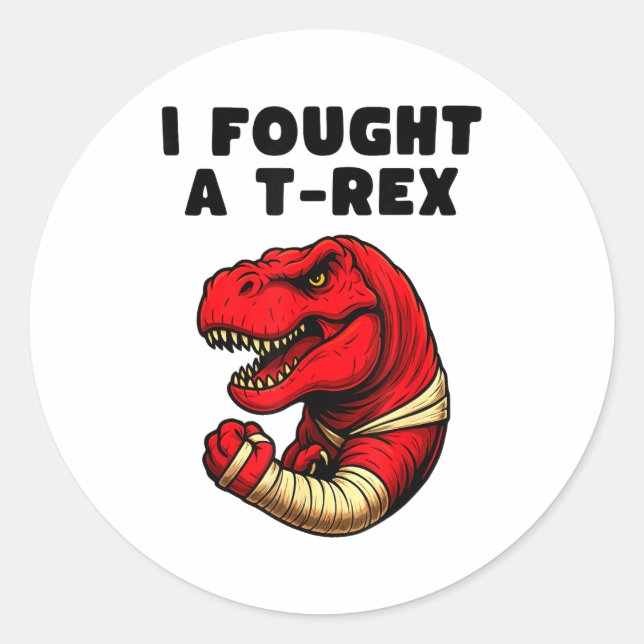 Broken Arm Recovery T-rex Kids Boys Dinosaur  Runder Aufkleber (Vorderseite)