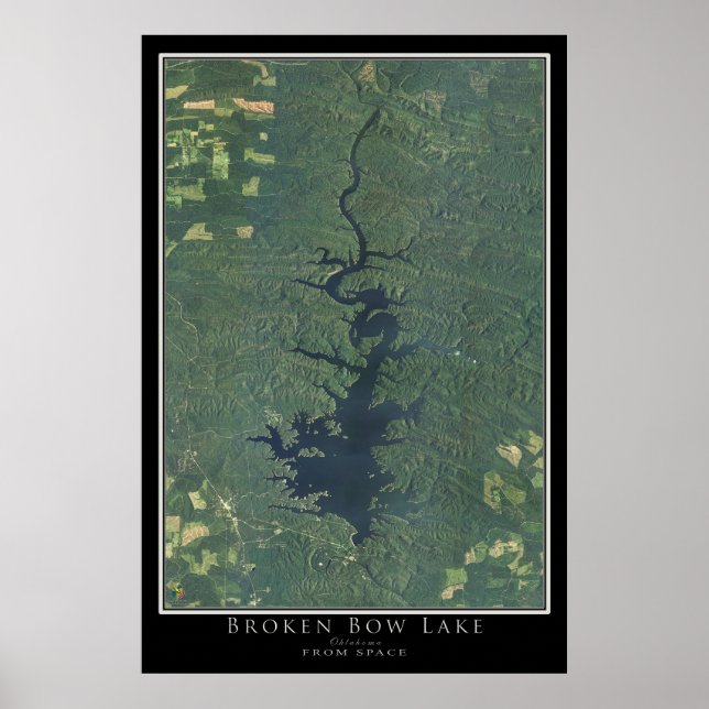 Broken Bow Lake Oklahoma Satelliten-Poster-Karte Poster (Vorne)