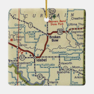 Broken Bow OK Vintag Map Keramikornament