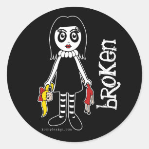 Broken Goth Doll Runder Aufkleber