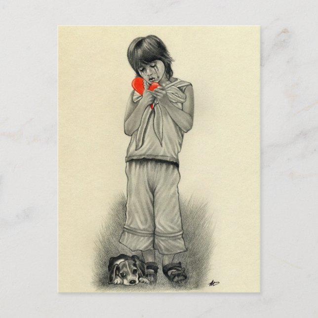 Broken Heart Boy Puppy Postkarte (Vorderseite)