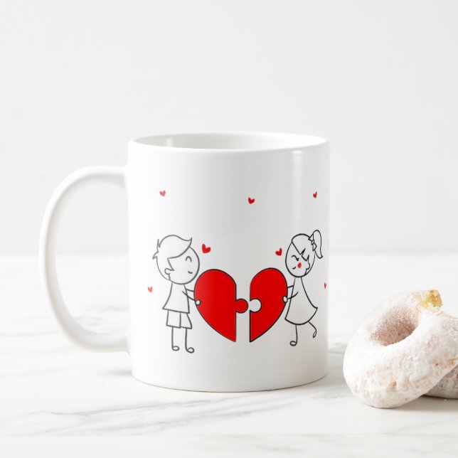 Broken Heart Couple Sad Love Cartoon Valentine Kaffeetasse (Mit Donut)