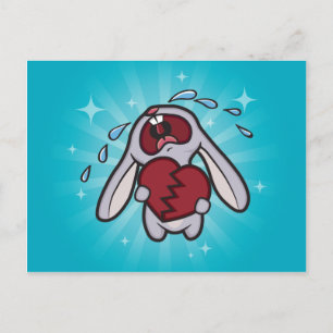 Broken Hearted Bunny (blau) Postcard Art Postkarte