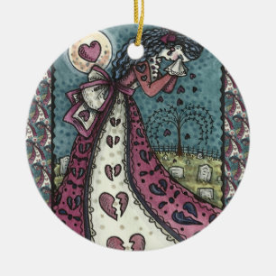 BROKEN HEARTED WOPING VALENTINE, FRIEDHOF GOTH KERAMIK ORNAMENT