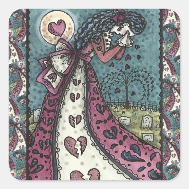 BROKEN HEARTED WOPING VALENTINE, FRIEDHOF GOTH QUADRATISCHER AUFKLEBER (Vorderseite)