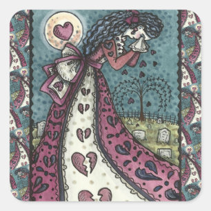 BROKEN HEARTED WOPING VALENTINE, FRIEDHOF GOTH QUADRATISCHER AUFKLEBER