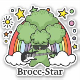 Brokkoli spielt Gitarre, Brokk Stern und Regenböge Aufkleber