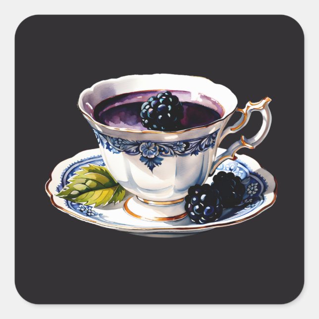 Brombeer-Tasse  Quadratischer Aufkleber (Vorderseite)