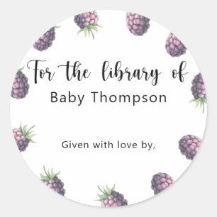 Brombeere - Baby Shower Exlibris, Bücher für Baby Runder Aufkleber