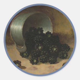 Brombeeren, die aus einer Blechtasse quellen Runder Aufkleber
