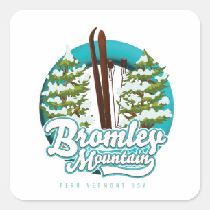 Bromley Mountain Peru Vermont US Ski Logo Quadratischer Aufkleber