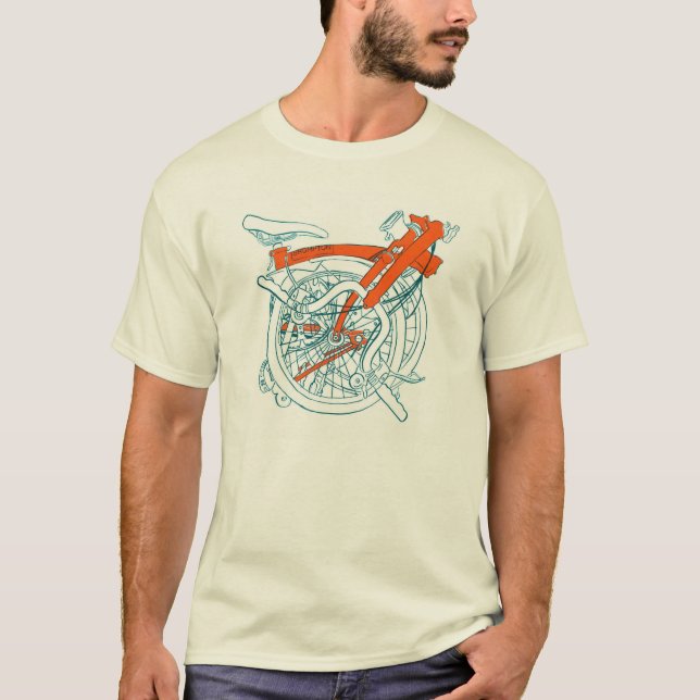 Brompton Fahrrad-T - Shirt, -BLAU und -orange T-Shirt (Vorderseite)