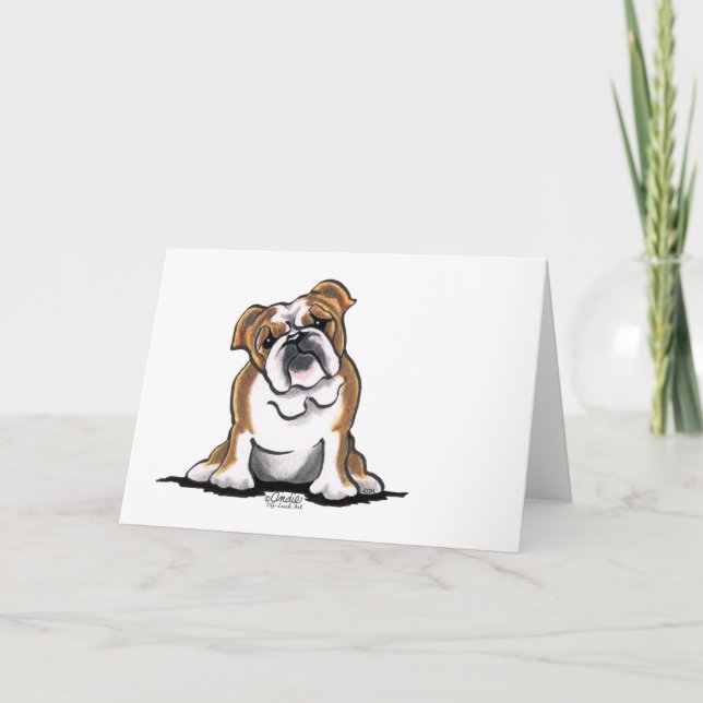 Bron in White English Bulldog Sit Hübsch Karte (Vorderseite)