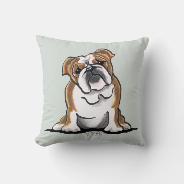 Bron in White English Bulldog Sit Hübsch Kissen (Vorderseite)