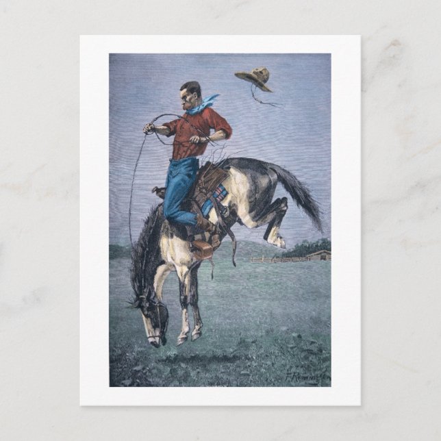 Bronco-Buster (farbige Gravierung) Postkarte (Vorderseite)