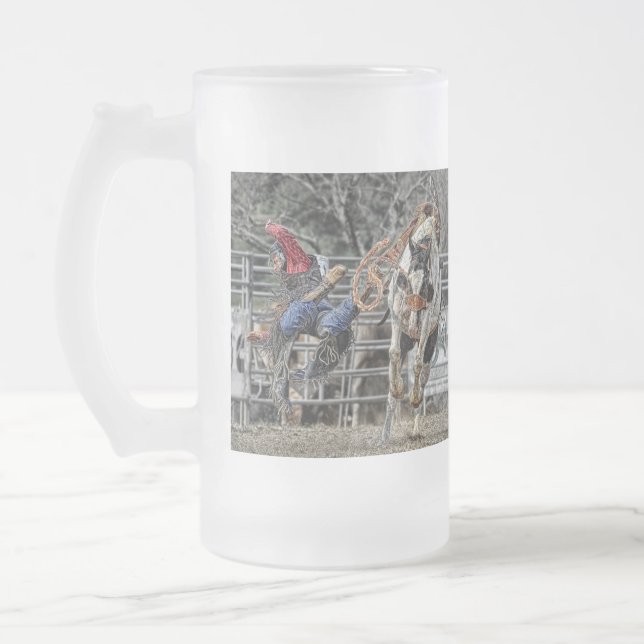 Bronco-Reiter mattierter Stein Mattglas Bierglas (Links)