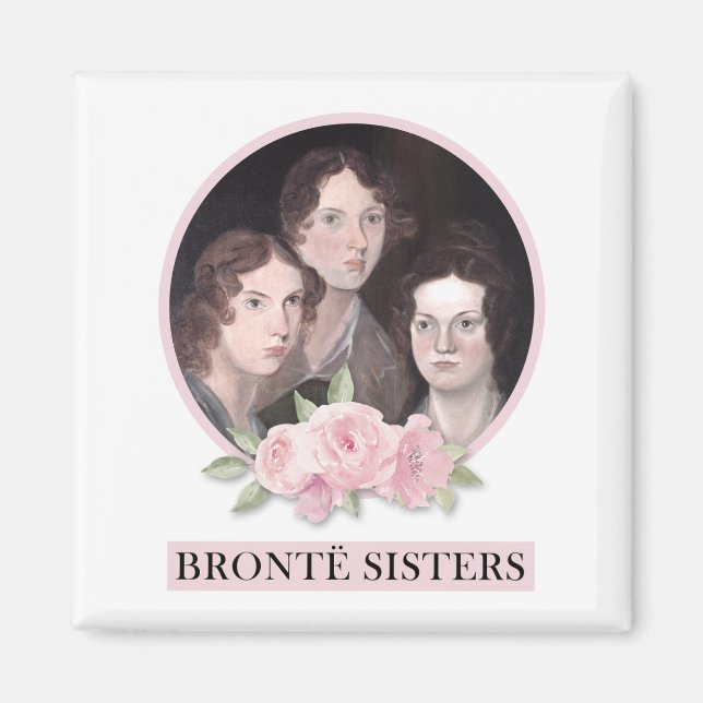 Bronte Sisters Portrait mit rosa Rosen Magnet (Vorne)