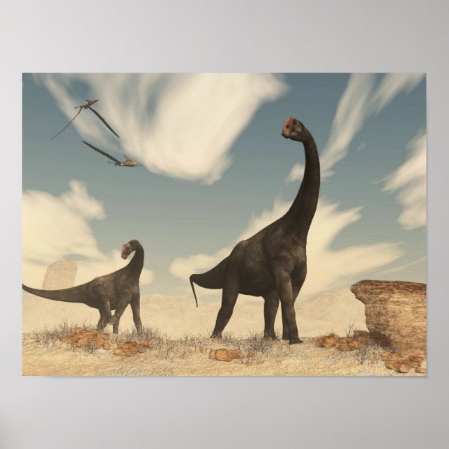 Brontomerus-Dinosaurier in der Wüste - 3D-Darstell Poster (Vorne)