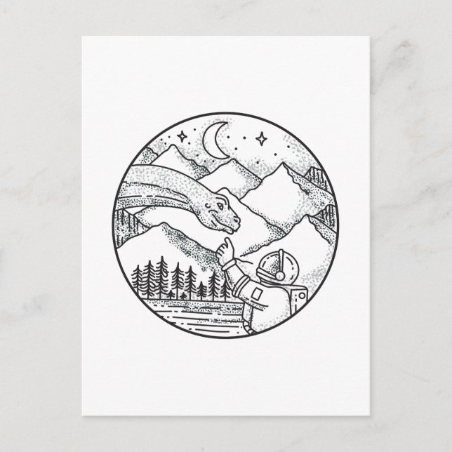 Brontosaurus Astronaut Mountain Circle Tattoo Postkarte (Vorderseite)