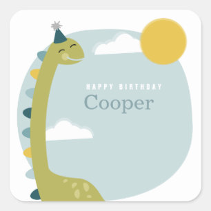 Brontosaurus Blue Dinosaurier Birthday Quadratischer Aufkleber