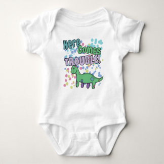 Brontosaurus hier kommt Problem-Kleid Baby Strampler