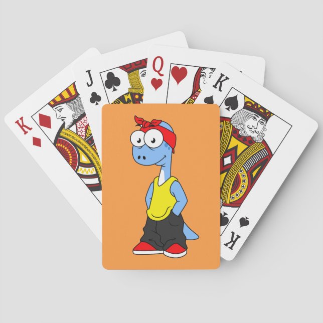 Brontosaurus in Hüftklamotten gekleidet. Spielkarten (Rückseite)