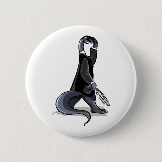 Brontosaurus verkleidet als Filmfigur. Button (Vorderseite)