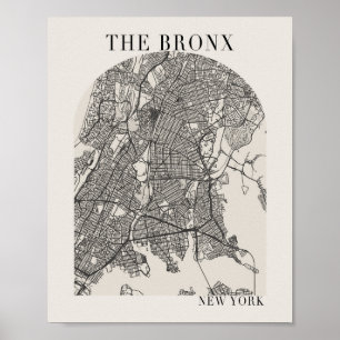 Bronx New York Boho Arch Beige Street Map Poster