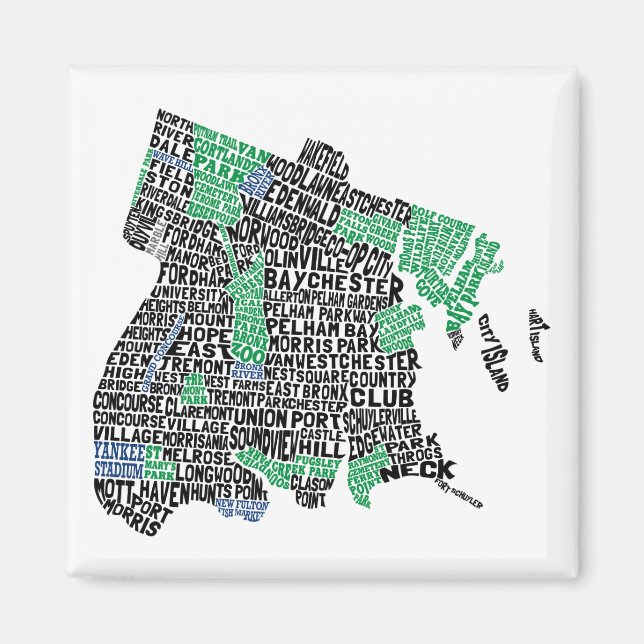 Bronx New York City Typografie Magnet (Vorne)