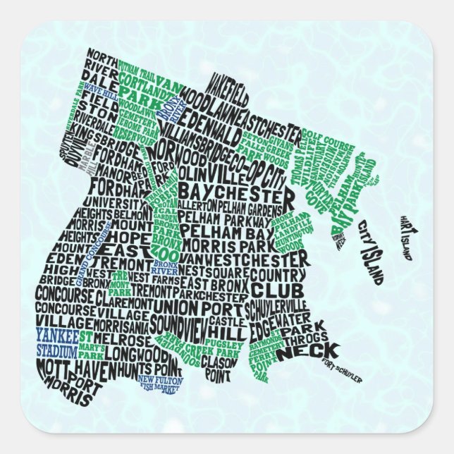 Bronx New York City Typografie Quadratischer Aufkleber (Vorderseite)