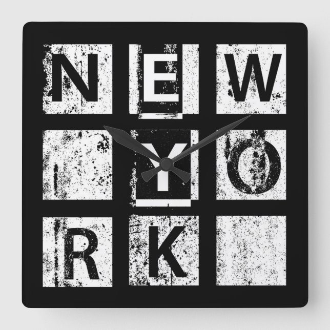 Bronx New York | Grunge Typografie Quadratische Wanduhr (Vorderseite)
