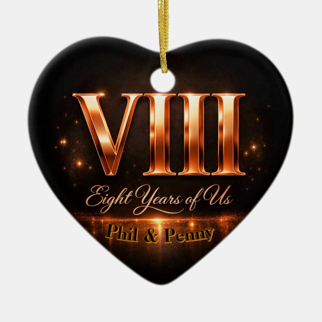 Bronze 8th Anniversary Heart-Shape Custom Ornament (Vorne)