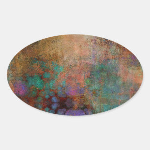 Bronze, Aquamarin, Lila Abstrakt Ovaler Aufkleber