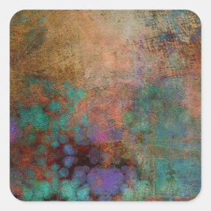 Bronze, aquamarines, lila abstraktes quadratischer aufkleber