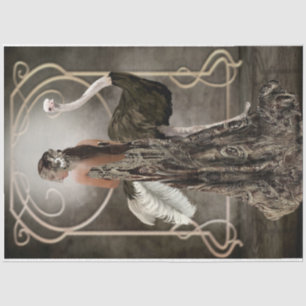 Bronze Art Deco Elegante Damenporträt mit Strauß Seidenpapier