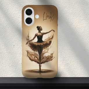 Bronze Ballerina Splash Custom Initialen Ballett iPhone 16 Hülle