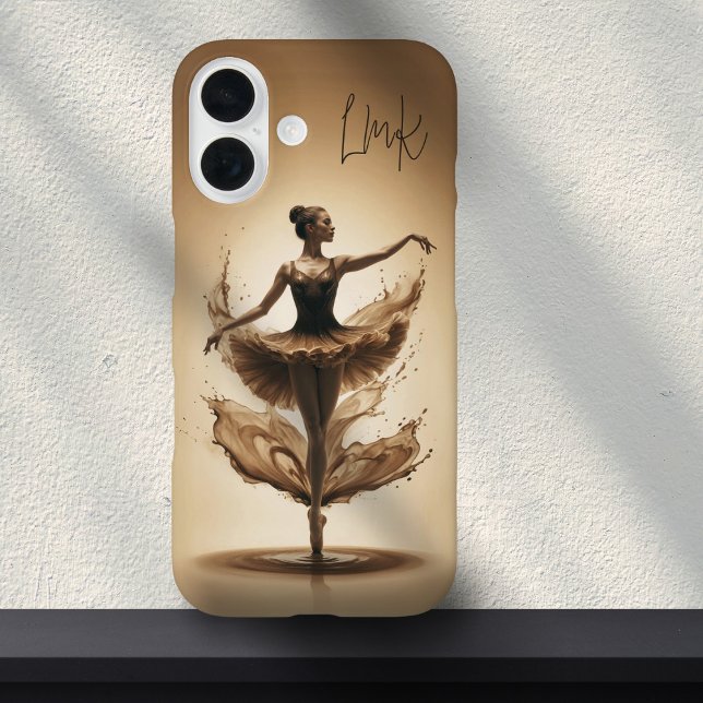 Bronze Ballerina Splash Custom Initialen Ballett iPhone 16 Hülle (Von Creator hochgeladen)