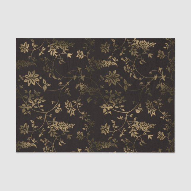 Bronze-Blume und Blätter auf schwarzem Hintergrund Seidenpapier (Vorderseite)