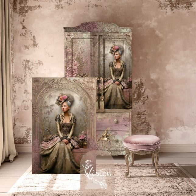 Bronze Blush Victorian Woman Portrait Art  Seidenpapier (Bronze Blush, Victorian Woman Sitting, Metallic Effects, Embossed Patina Decoupage Tissue Paper)